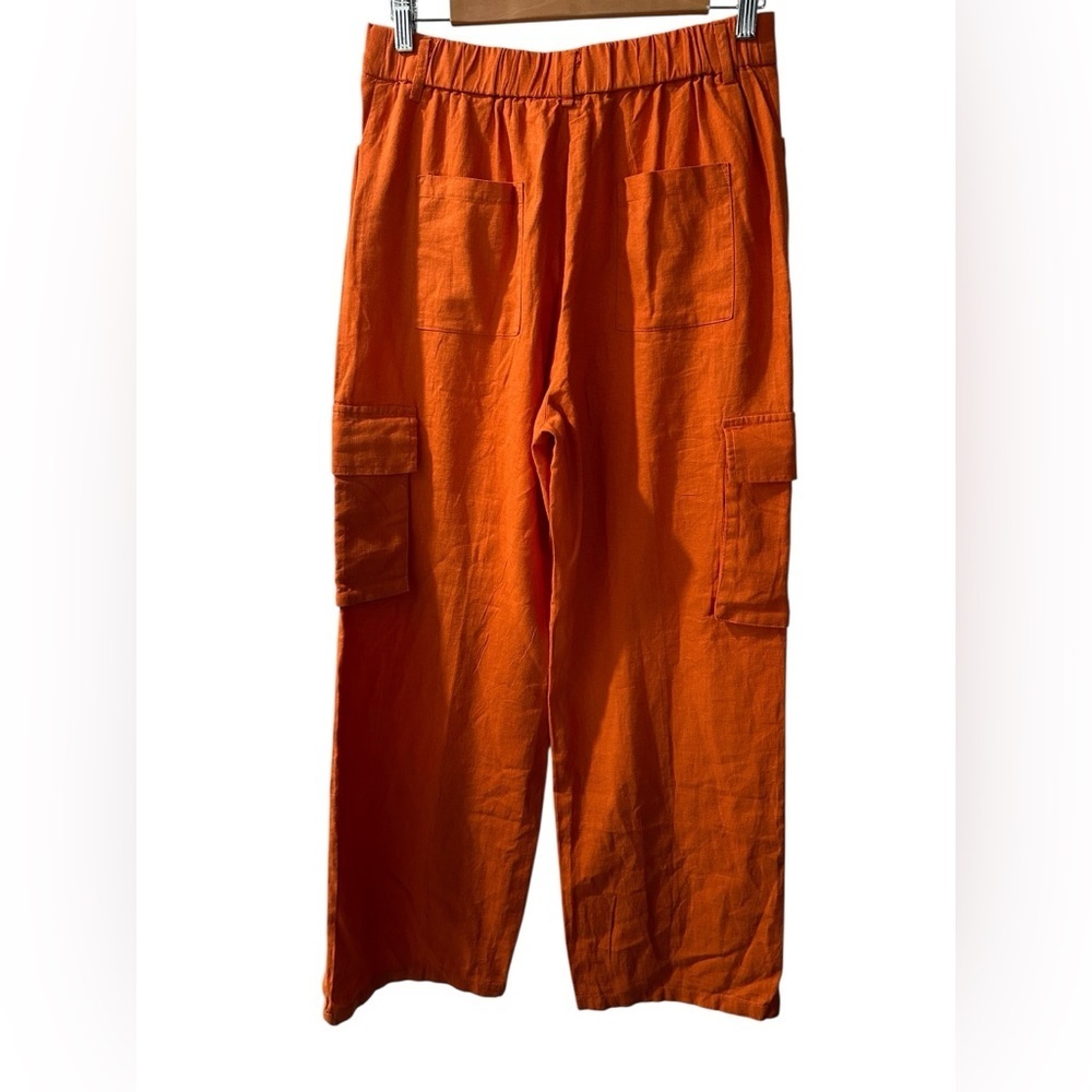 Utility Linen Cargo Relaxed Fit Orange Cargo Long Pants - Picture 2 of 4